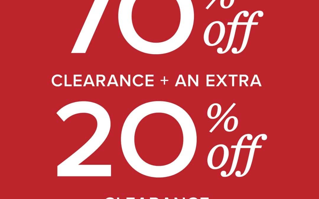 Enjoy 70% Off + 20% off your clearance purchase!