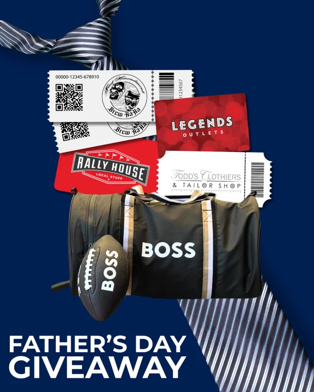 GIVEAWAY! Skip the tie this Father’s Day and win Dad this ultimate prize bundle instead👇
💳 $100 Legends Outlets Gift Card
🏈 @boss football, duffel bag & shopping tote (Value: $200+)
🎟️ 6 VIP tickets to First Amendment Brew HaHa Comedy Club (Value: $180)
🧥 $100 @toddsclothiers Gift Card
🧢 $50 @rally_house Gift Card

HOW TO ENTER:

👤 Follow us @legendsoutlets
💬 Tag all of your friends (unlimited entries; separate comments) and tell us why your dad or father figure is deserving! 
📱 Bonus entry for sharing in your story
Contest ends June 5, 2025 at midnight. Winner will be notified the same day via direct message and has until June 6, 2025 to respond and claim the prize. Local prize pickup only (no shipping). No refunds, returns, or exchanges. Contest is not sponsored by Instagram.

#fathersday #giveaway #celebrate #holiday #socks #tie #dad #dadsday #boss #rallyhouse